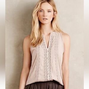 Anthropologie Meadow Rue XS Jenson Sleeveless Button Embroidered Dusty Mauve Top